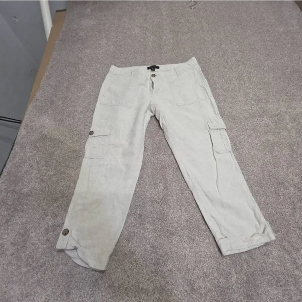 Banana Republic Women's Cargo Capri Pants Size 8P Petite Khaki Linen Blend
